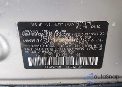 2011 Subaru Forester 2.5X Premium из США, поврежденный, VIN JF2SHBDCXBH702849